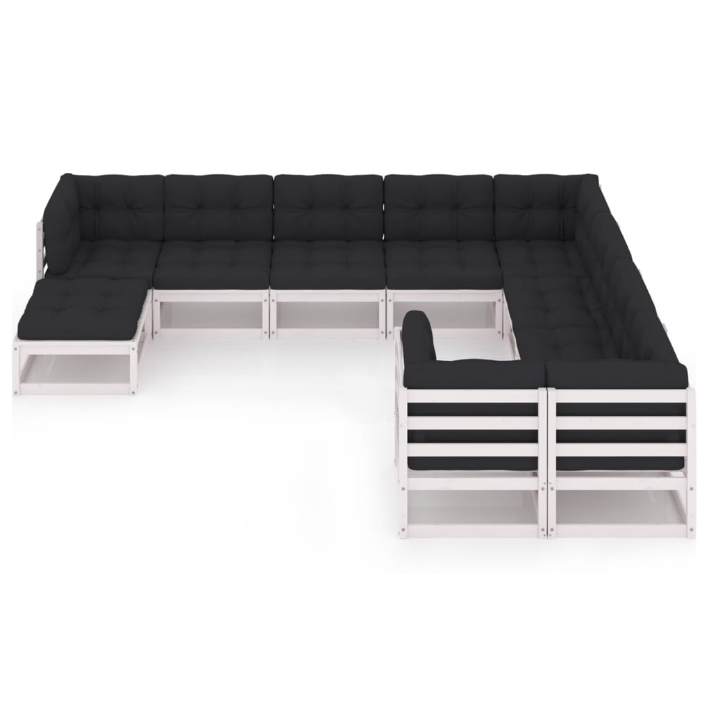 10-tlg. Garten-Lounge-Set mit Kissen Weiss Kiefer Massivholz